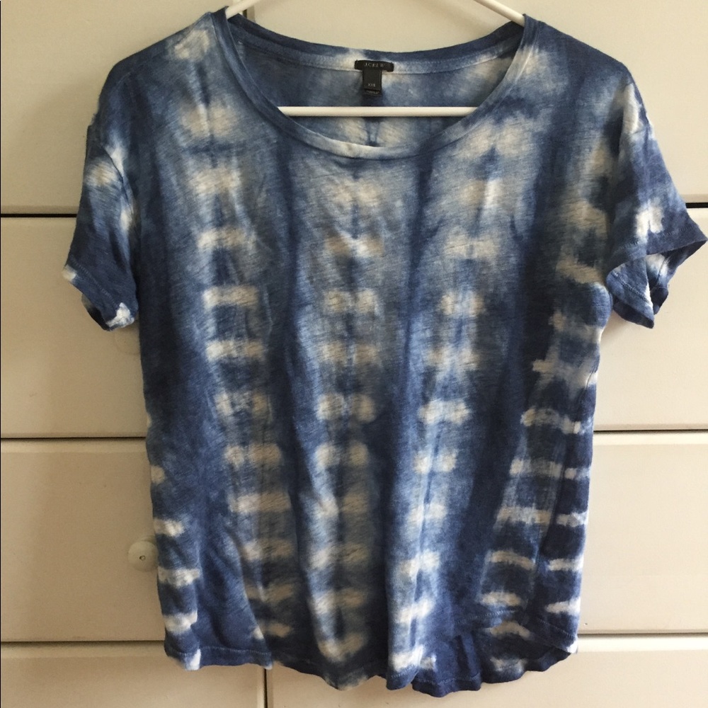 Tie dye blue shirt.